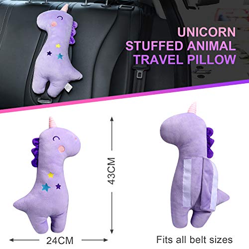 Farochy Unicorn Seat Belt Pillow Kids Unicorn Seat Belt Cover, Car Pillow for Kids, Vehicle Shoulder Pads, Seatbelt Strap Pillows Children, Animal Travel Pillow (Purple)