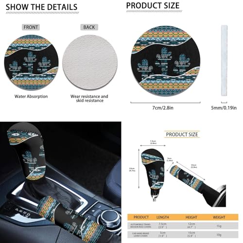 Dreaweet Car Seat Covers Full Set with Steering Wheel Cover Armrest Pad Covers Seat Belt Pads Cup Holders Handbrake Cover Set of 12 Aztec Cactus Car Accessories Interior Universal for SUV Trucks Sedan - color: Aztec Cactus