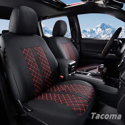 Truckiipa Tacoma Truck Seat Covers Full Set Leather Waterproof Seat Covers Fit for 2005-2015 Toyota Tacoma Double Crew Cab, Full Set, Black&Red - color: Full Set/Black&Red, size: Tacoma 2005-2015