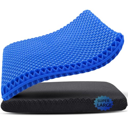 Gel Seat Cushion, 19x19inch Super Large Gel Cushion Pressure Pain Relief Seat Cushion for Long Sitting, Soft Breathable Gel Chair Pads for Home Office Wheelchair Car Seat (Blue) - color: 1-blue, size: Super Large (19*19*1.65 inch)