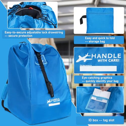 Car Seat Travel Bag for Airplane, Large Waterproof Car Seat Bags Fits Most Infant Car Seats, Convertible Car Seats, Booster Seats, Car Seat Bases, Adjustable Shoulder Strap, Blue - color: Blue