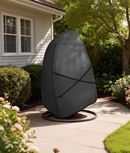 ULTCOVER Patio Hanging Egg Chair Cover - Waterproof Outdoor Double Seat Swing Egg Chair with Stand Cover 66W x 43D x 68H inches, Black - color: Black, size: Double Seat