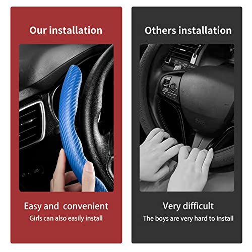 3 Piece Carbon Fiber Steering Wheel Cover,Car Steering Wheel Protector with Non-Slip Lining,Breathable Microfiber Universal for 14.5-15 inch,Blue