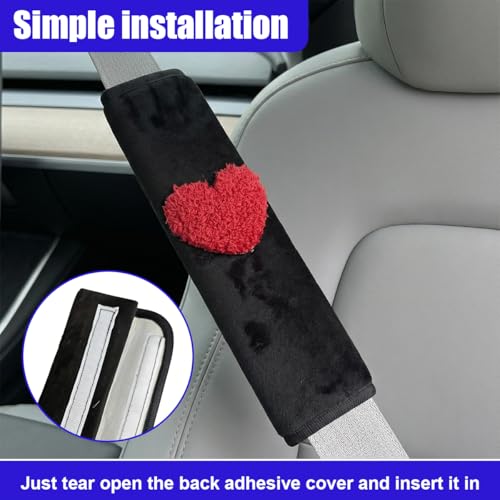 2PCS Heart-Shaped Car Seat Belt Cover, Soft Comfortable Seat Strap Pad Protect Your Neck, Cute Safety Vehicle Seats Belt Shoulder Pad Accessories for Truck, Backpack (Red) - color: Red