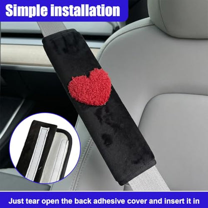 2PCS Heart-Shaped Car Seat Belt Cover, Soft Comfortable Seat Strap Pad Protect Your Neck, Cute Safety Vehicle Seats Belt Shoulder Pad Accessories for Truck, Backpack (Red) - color: Red