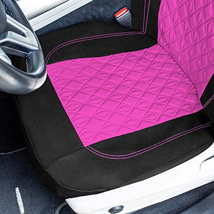 Universal Fit Diamond Stitched Flat Cloth Car Seat Covers Full Set - Pink - color: Pink
