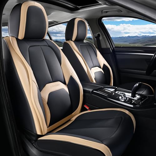 Coverado Seat Covers, Premium Nappa Leather Car Seat Covers Front Seats, Waterproof Car Seat Protector with Lumbar Support, Front Driver Seat Covers Universal Fit for Most Cars (Black&Beige) - color: A-Black&Beige, size: Front