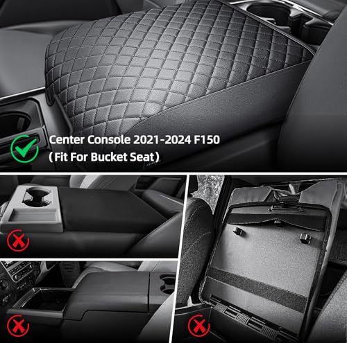 Center Console Cover Compatible with 2021 2022 2023 2024 2025 2026 Ford F150, Customized Leather Armrest Box Protective Cover, Armrest Lid Protector Pad for Car (Bucket Seat Only) - size: Bucket Seat Console 2021-2026 F150