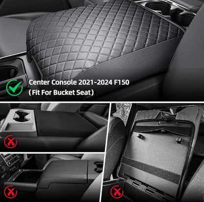 Center Console Cover Compatible with 2021 2022 2023 2024 2025 2026 Ford F150, Customized Leather Armrest Box Protective Cover, Armrest Lid Protector Pad for Car (Bucket Seat Only) - size: Bucket Seat Console 2021-2026 F150