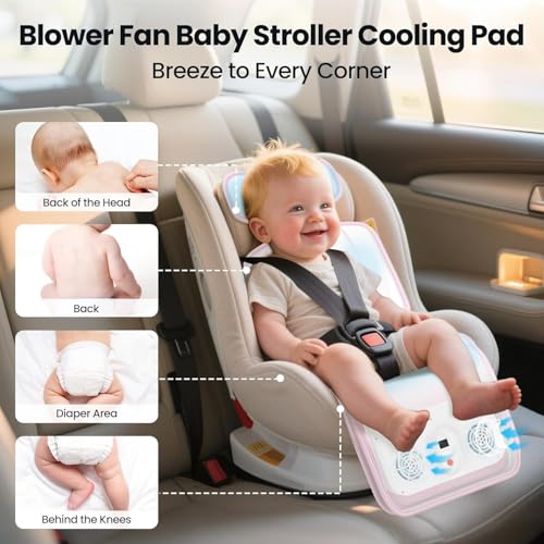 Baby Stroller Cooling Pad, Up to 10H Cooling, 10000 mAh Rechargeable Car Seat Liner with 2 Built-in Blower, 3 Speed, Summer Essentials for Baby Girl Boy, Cooling Cushion for Toddler Outdoors, Pink - color: Pink