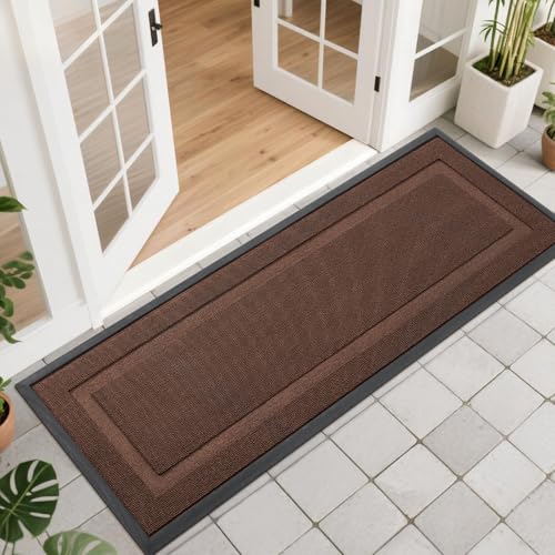 OLANLY Front Door Mat Indoor Outdoor Entrance, Waterproof All-Season, All-Weather Doormat, Sturdy Natural Rubber, Low Profile, Easy Clean Patio Porch Entryway Mat, 47x17, Chocolate Brown - color: Chocolate Brown, size: 47" x 17"