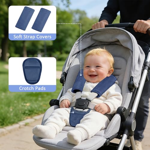 SWESEN Baby Car Seat Strap Covers, 3 Piece Soft Car Seat Strap Shoulder Pads for Baby Girls Boys, Double-Sided Use carseat Straps Covers for Stroller, Car Seats, Pushchair, Navy Blue - color: navy blue