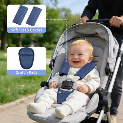SWESEN Baby Car Seat Strap Covers, 3 Piece Soft Car Seat Strap Shoulder Pads for Baby Girls Boys, Double-Sided Use carseat Straps Covers for Stroller, Car Seats, Pushchair, Navy Blue - color: navy blue