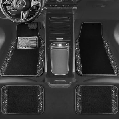 CAR PASS Bling Diamond Car Floor Mats, Sparkling Crystal Shining Glitter Rhinestone Carpet, Anti-Slip PVC Heel Pad Waterproof Universal for Automotive SUV,Sedan,Van,4pcs Girl Women Men Black Diamond - color: Black Diamond
