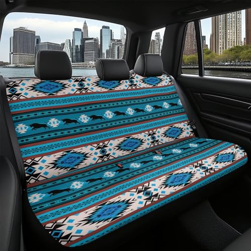 WELLFLYHOM Aztec Buffalo Rear Bench Seat Cover for Cars Truck SUV Universal Car Seat Covers Car Accessories Split Back Seat Backrest Protector Set of 2 Blue - color: Aztec Buffalo Blue