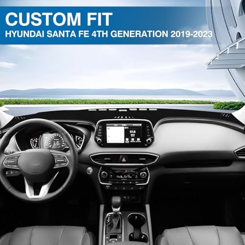 KUST Black Dash Cover for Hyundai Santa Fe 2019 2020 2021 2022 2023 Left Hand Driving Dashboard Cover Polyester Non-Slip Interior Accessories for Santa Fe Sunshade Windshield No Glare - size: Santa Fe 19-23(black)