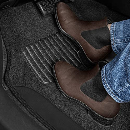 BDK Floor Mats for Cars, Two-Tone Carpet with Faux Leather Accents, Automotive Floor Mat Set with Built-In Heel Pad, Stylish Interior Car Accessories (Black)