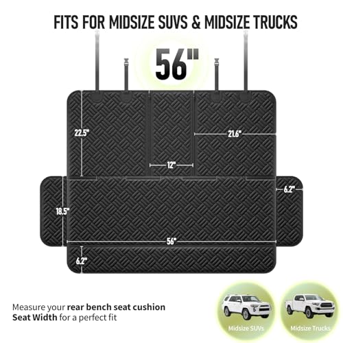 Dog Car Seat Cover for Back Seat, Waterproof 600D Oxford Protector for Travel and Daily Use, Non Slip Scratch Resistant Bench Cover, Easy to Clean, Fits Midsize SUVs/Trucks, 56 Inch