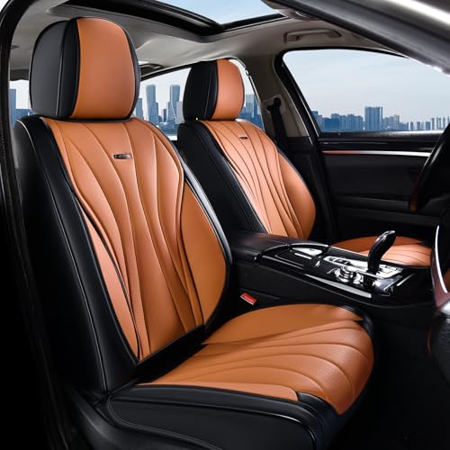 Coverado Car Seat Covers, Automotive Seat Covers for Front Seat, Waterproof Leather Car Seat Protector, Universal Seat Cover for Cars, Car Seat Cushion for Most Sedans, SUV, Trucks (Black&Brown) - color: Black&Brown, size: FrontPair