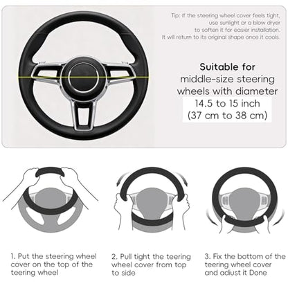 LABBYWAY Microfiber Leather Auto Car Steering Wheel Cover, Universal Fit 15 Inch Anti-Slip Wheel Protector, Black - color: Fiber Black