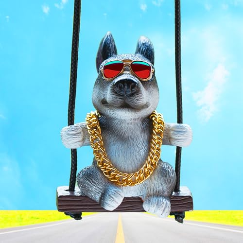 Swinging Dog Car Hanging Ornament, Cool Husky Sled Dog Car Mirror Hanging Accessories, Rear View Mirror Accessories Car Accessories Car Decor Charm, Small Gifts for Women/Men - color: Dog- Husky