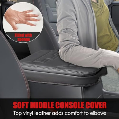 Center Console Cover for Nissan Frontier 2026 2025 2024 2023 2022 - [Upgraded] PU Leather Armrest Cushion Cover for Nissan Frontier Interior Accessories - Thick (Black Stitches) - size: 1) 22+ |Froniter| Black Stitch, +Thick Size
