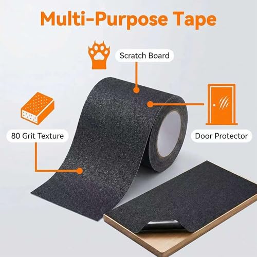 Dog Nail Scratch Board Sandpaper | Self-Adhesive Door Protector from Dog Scratching | Durable Scratch Pad Strips for Dogs | Alternative to Nail Trimmers & Grinders (10in x 10ft) (Black)