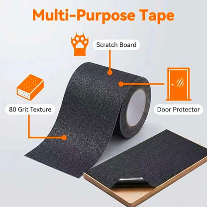 Dog Nail Scratch Board Sandpaper | Self-Adhesive Door Protector from Dog Scratching | Durable Scratch Pad Strips for Dogs | Alternative to Nail Trimmers & Grinders (10in x 10ft) (Black)