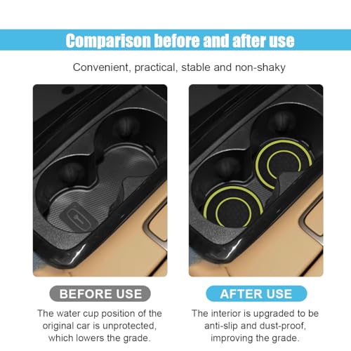 2PCS Car Cup Holder Coasters, 2.75 Inch Auto Non-Slip Anti Dust Cup Mats, Console Cup Holder Insert Coaster Auto Insulated Mats, Universal Interior Accessories for Most Cars (Yellow) - color: Yellow