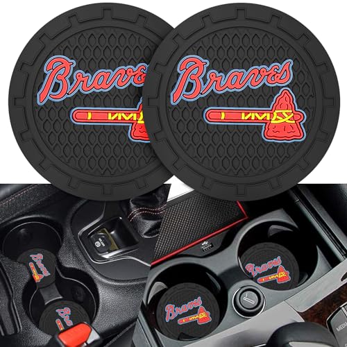 2PCS Car Cup Holder Coaster,Auto Cup Holder Insert Coaster for Atlanta Braves Baseball Fans, Non-Slip Car Drink Mat, Interior Accessories, Atlanta Braves - color: For Brav