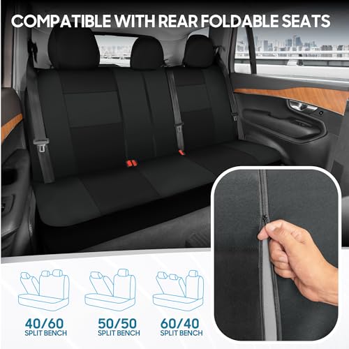 BDK PolyPro Car Seat Covers Full Set in Reverse Charcoal, Front and Rear Split Bench Seat Covers for Cars, Easy to Install Car Seats Cover Set and Accessories for Auto Trucks SUV - Reverse Charcoal - color: Reverse Charcoal