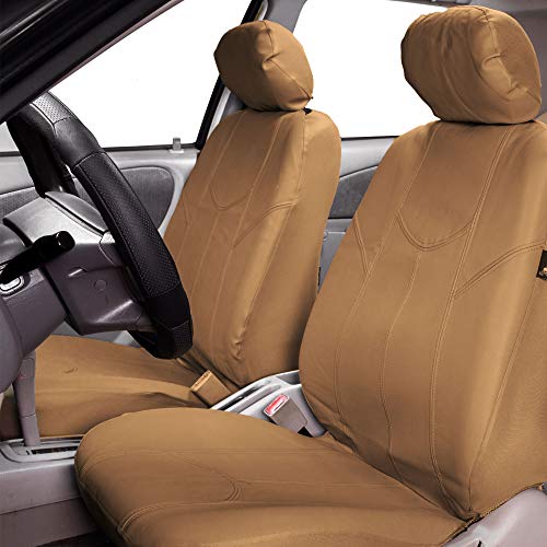 FH Group Car Seat Covers Rome PU Leather Full Set Automotive Seat Covers, Airbag Compatible and Split Bench Easy to Install Tan Seat Covers Universal Fit Interior Accessories for Cars Trucks and SUV
