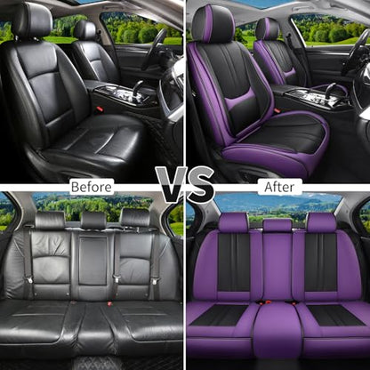 Car Seat Covers Full Set Fit for KIA Seltos 2021-2026, Automotive Luxury Faux Leather Seat Covers 5 Seats, Breathable Anti-Slip Seat Protectors (Black&Purple,Full Set)
