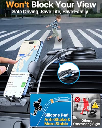 [True Military-Grade Car Phone Holder [2026 Upgraded Strongest Suction & Vent Clip] Cell Phone Car Mount for Dashboard Windshield Vent Truck Cradle Dash Stand,(Black)