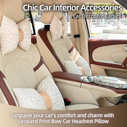 Car Headrest Pillow with Leopard Print Chic Car Interior Breathable Neck Support Cushions Fits for Most Cars (Beige Pillow) - color: Beige Pillow