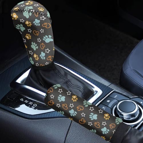 AFPANQZ Fashion Car Gear Shift Cover Set of 2 Pieces Universal Fit Most Vehicles SUVs Trucks Dog Paw Print Stretch-On Comfortable Grip Washable Comfortable Grip Swear Absorption - color: Dog Paw