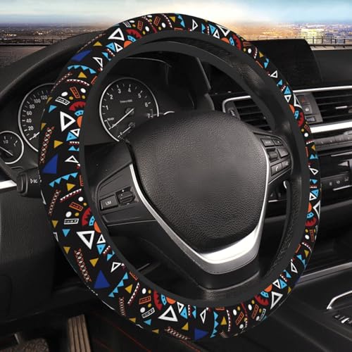 Abstract Striped Geometric Ethnic Car Steering Wheel Cover,Non-Slip Elastic Neoprene-Sweat Car Accessories,Universal 15 Inch Fit Auto, Vans Trucks,Suvs, Truck - color: Abstract Striped Geometric Ethnic