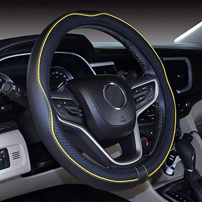 Mayco Bell Large Size Steering Wheel Cover Anti-Slip,Safety,Soft,Breathable,Durable,Full Surround,Comfortable Grip Microfiber Leather (15.5-16 inch, Black Yellow) - color: Black Yellow, size: 15.25''-16''