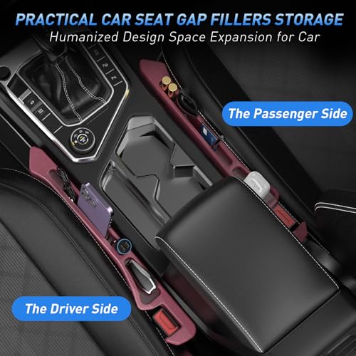 Car Seat Gap Filler 2Pack, Inserts Between Seats Console with Organizer Storage Upgraded Phone Holder Side Seat Gap Fillers Cars Front Seats Fill Plug Car Essentials for Vehicle SUV Truck (Wine Red) - color: Wine Red