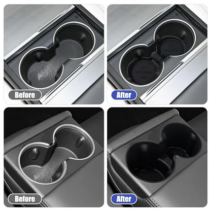 frani Cup Holder Set (2-Piece) Compatible with Tesla Model 3 2021-2026 & Highland Refresh - Premium Silicone Inserts for Center Console & Rear Seats Black - color: Black, style: Model 3 Highland 2024-2026