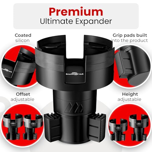 Integral Expandable Mug Holder - YETI 14oz Rambler Cup Holder - Car Cup Holder Expander with Adjustable Base - Rubber Tabs Hold Most Coffee Mugs Ramblers 10oz