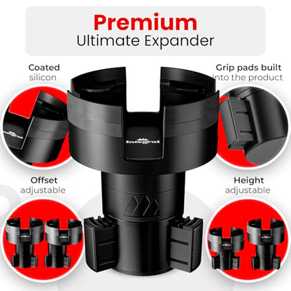 Integral Expandable Mug Holder - YETI 14oz Rambler Cup Holder - Car Cup Holder Expander with Adjustable Base - Rubber Tabs Hold Most Coffee Mugs Ramblers 10oz