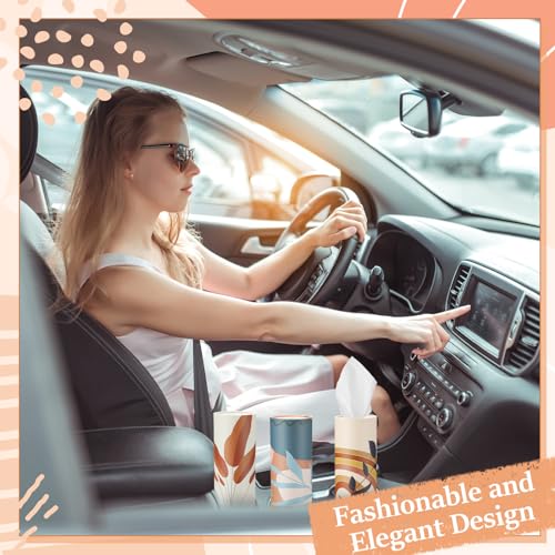 Maxcheck 20 Pack Car Tissues Cylinder with 3 Ply Facial Napkins Bulk, Travel Round Tissue Boxes for Car Cup Holder Paper Napkins Tube Container for Home Bathroom Office(Boho Style) - style: Boho Style