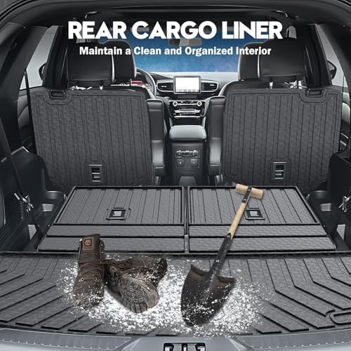 KUST Trunk Cargo Mat for Ford Explorer 2020-2025 2026 (6 Seats), TPE Rubber Rear Cargo Liner with 2nd/3rd Row Backrest Mat for Explorer Accessories All Weather Back Seat Protector Cover - style: Explorer 2020-2026 │ Trunk + Backrest Mat