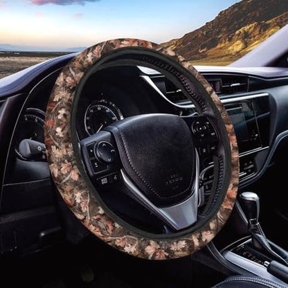 Camo Car Steering Wheel Cover for Men Branch Print Steering Wheel Covers with Elastic Edge Washable Automotive Accessories 15 Inch Gift for Holiday - color: Camo Branch Print