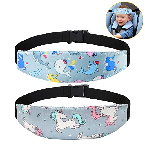 Baby Carseat Head Support,Car seat Straps Pillow Support Ban,Stroller Neck Relief Strap Headrest,Slumber Sling Sleep Positioner for Toddler Infants Child Children Kids(Gray Whale） - color: Rainbow Unicorn -1 Pack