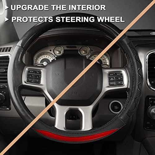 GIANT PANDA Steering Wheel Cover for Dodge Ram 1500 - Car Steering Wheel Covers for Dodge Ram 2500 3500 15.5-16 inch - Red - color: B-Black+Red