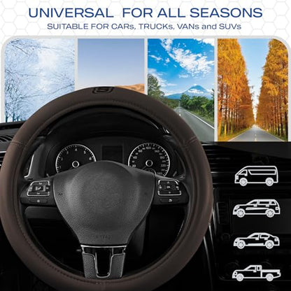 Skechers Memory Foam Steering Wheel Cover,Grade Protein Leather Steering Wheel Cover,Universal Anti-Slip Fit 14" 1/2-15" Car Wheel Cover for Men Women Fit Suvs,Vans,Sedans,Car,Trucks,Brown - color: Brown