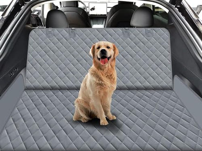 GXT Dog Back Seat Cover Protector for Cars SUV and Trucks with Mesh Window, Scratchproof Nonslip and Waterproof Material - color: Grey, style: Seat Cover and Dog Seat Belt