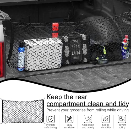 Amiss Truck Bed Cargo Net Stretchable, Adjustable Trunk Storage Net with Hook, Accessories for Pickup Bed Divider Organizer and Storage, Compatible with Chevy Silverado Ford F150 GMC (50"x 18") - size: 50×18 Inch